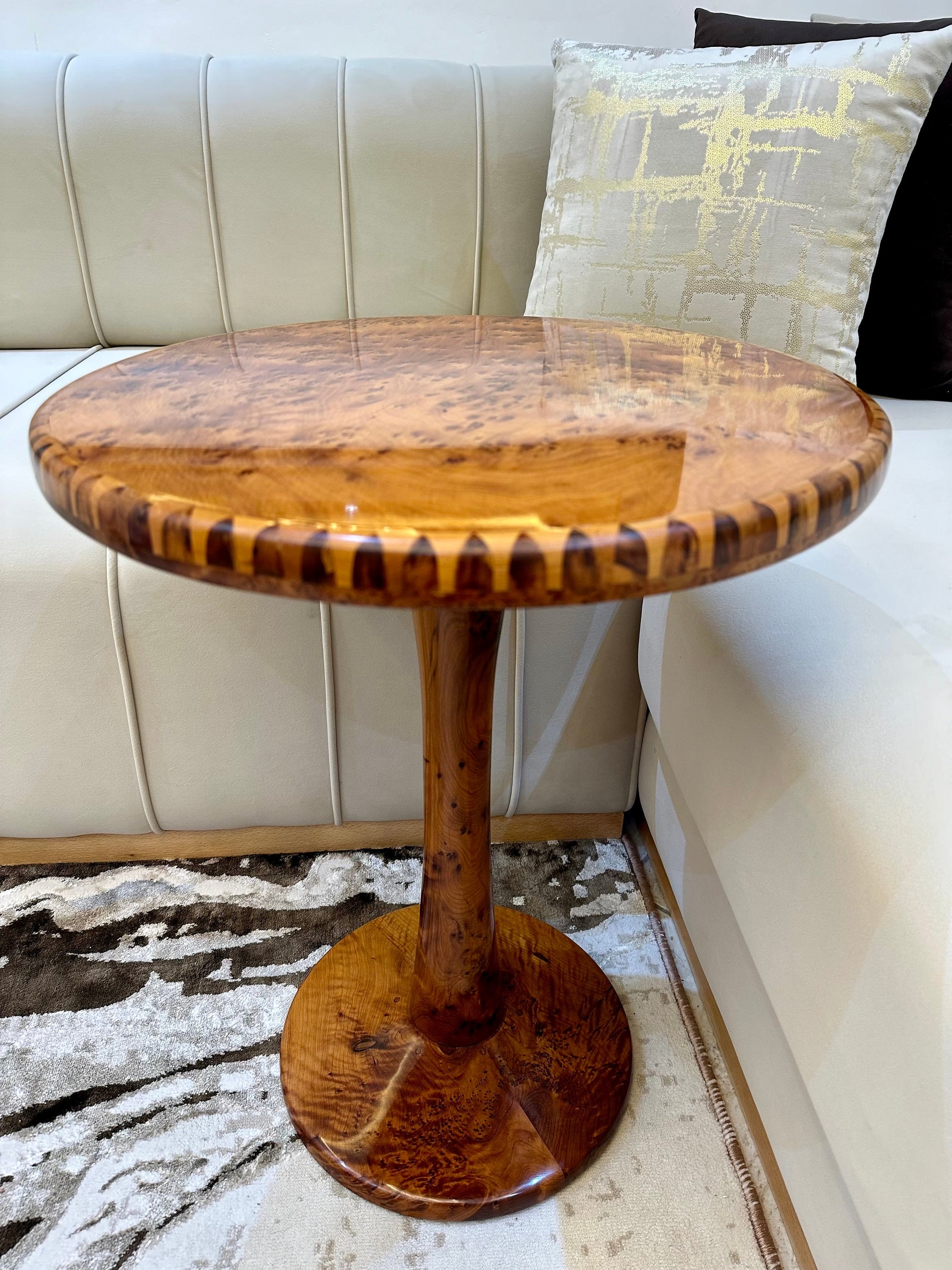 Handmade Moroccan coffee table,mcm round Wood Table with thuya Inlay,unique home decor living room,Berber teak side coffee table