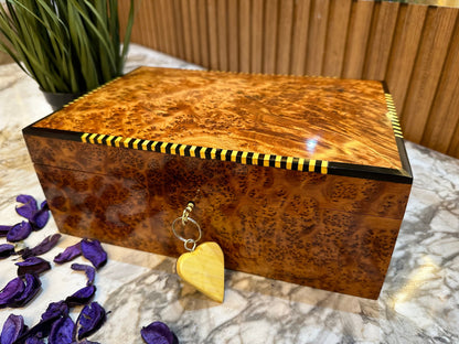 Burl lockable wood box,Luxury large wooden jewelry Box organizer with key,gitft box,wedding memory thuya box,Moroccan Aromatic Home Decor