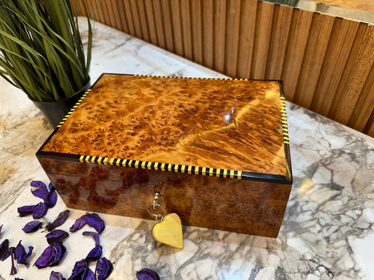 Burl lockable wood box,Luxury large wooden jewelry Box organizer with key,gitft box,wedding memory thuya box,Moroccan Aromatic Home Decor