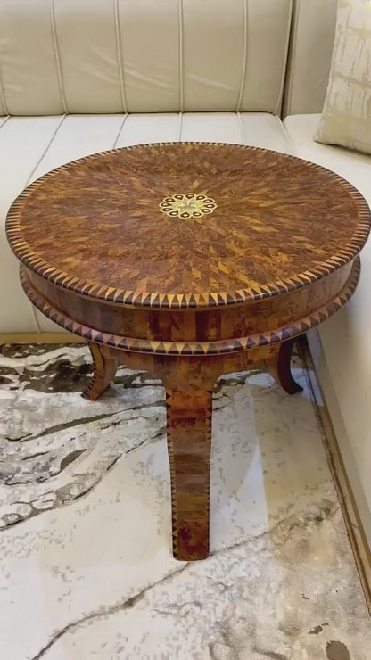 Mid Century Modern Round Coffee Table,Antique Exquisite Handcrafted coffee end Table,Morrocan thuya Wood Table inlay with mother of pearls
