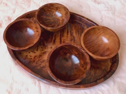 Moroccan Large Thuya burl Wood Oval Serving Tray with bowls,Dining & Serving natural luxury table,plate,decorative serving dish plate,trays