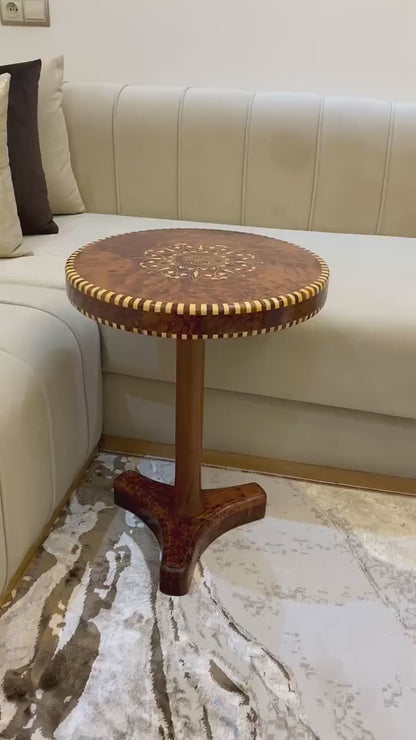 Mosaic Moroccan Coffee wood table,Mosaic thuya Wood Table with Lemon,brass,mother of pearls Inlay,unique home decor living room,end table