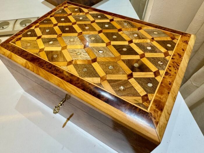 Moroccan Jewelry Box Organizer, Handcrafted Thuya Wood with Lock - Image 2