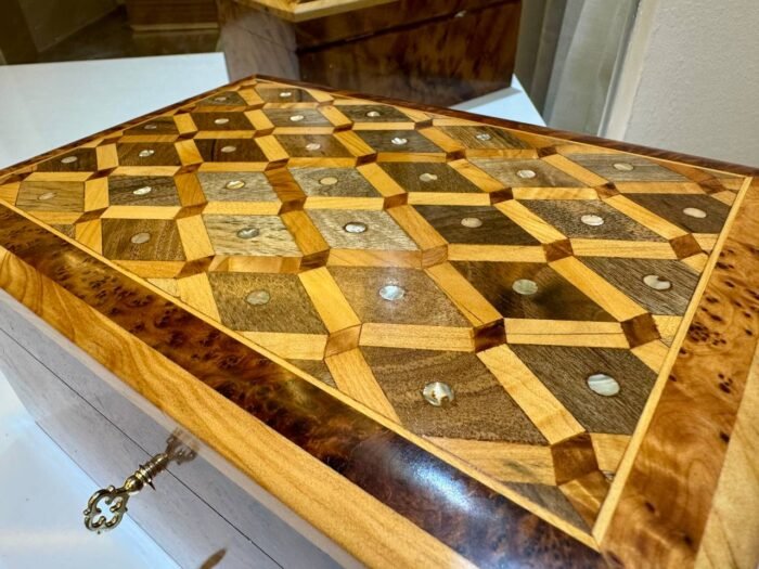 Moroccan Jewelry Box Organizer, Handcrafted Thuya Wood with Lock - Image 4