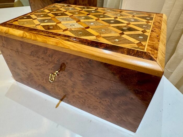 Moroccan Jewelry Box Organizer, Handcrafted Thuya Wood with Lock - Image 3