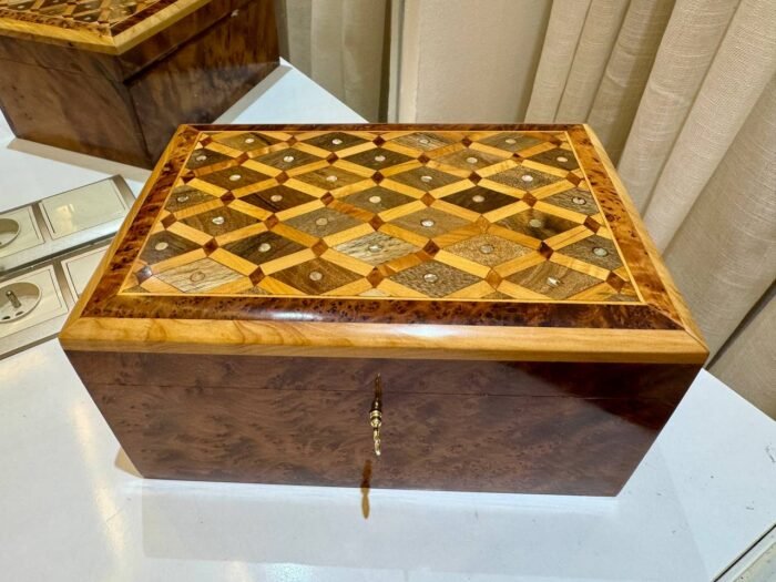 Moroccan Jewelry Box Organizer, Handcrafted Thuya Wood with Lock - Image 7