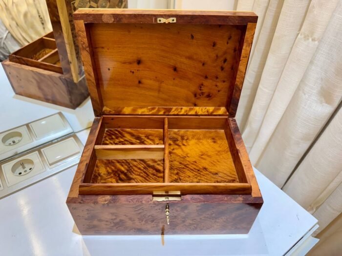Moroccan Jewelry Box Organizer, Handcrafted Thuya Wood with Lock - Image 9