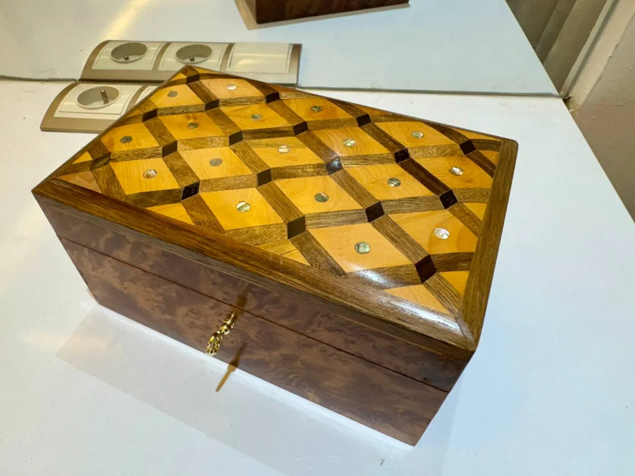 Gift Wooden Box Organizer With Key – Handmade Thuya Wood Box - Image 2