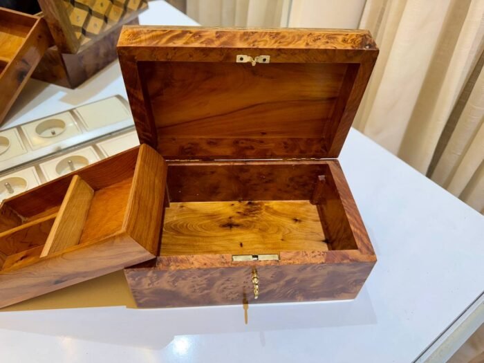 Gift Wooden Box Organizer With Key, Elegant Thuya Burl Keepsake Box – Luxury Jewelry Wooden Box
