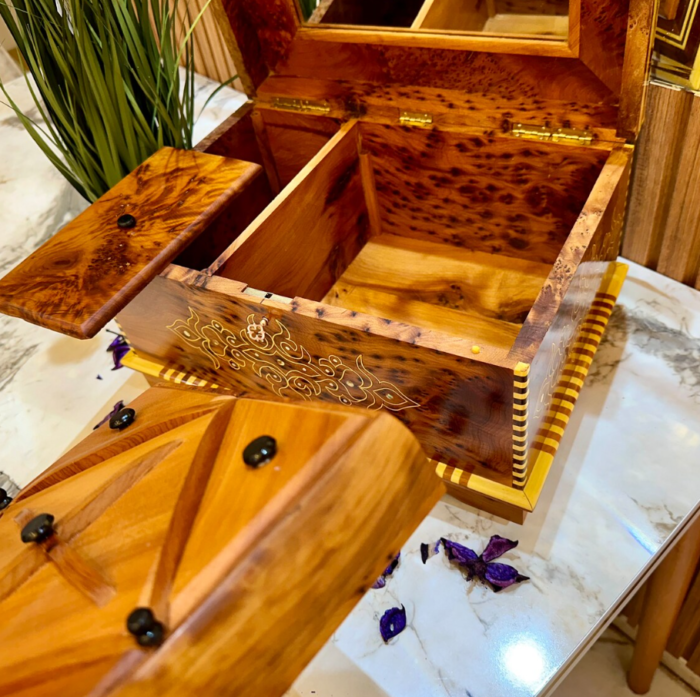 Vintage Wood Jewelry Box with Interior Mirror – Luxury Jewelry Wooden Box
