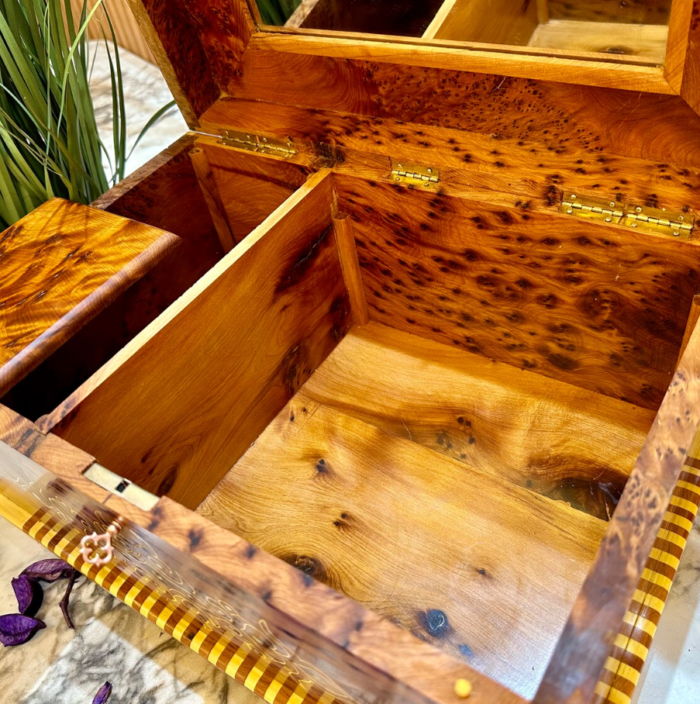 Vintage Wood Jewelry Box with Interior Mirror – Luxury Jewelry Wooden Box