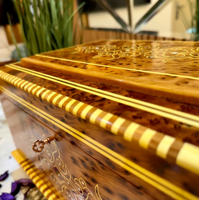 Vintage Wood Jewelry Box with Interior Mirror – Luxury Jewelry Wooden Box