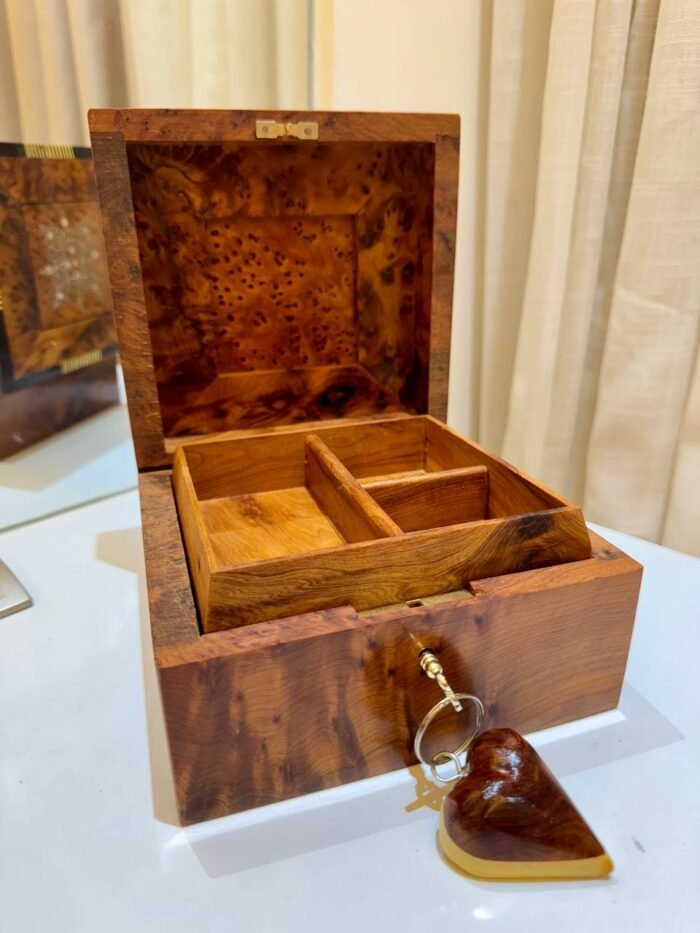 Handcrafted Moroccan Thuya Wood Jewelry Box Organizer with Key – Luxury Jewelry Wooden Box