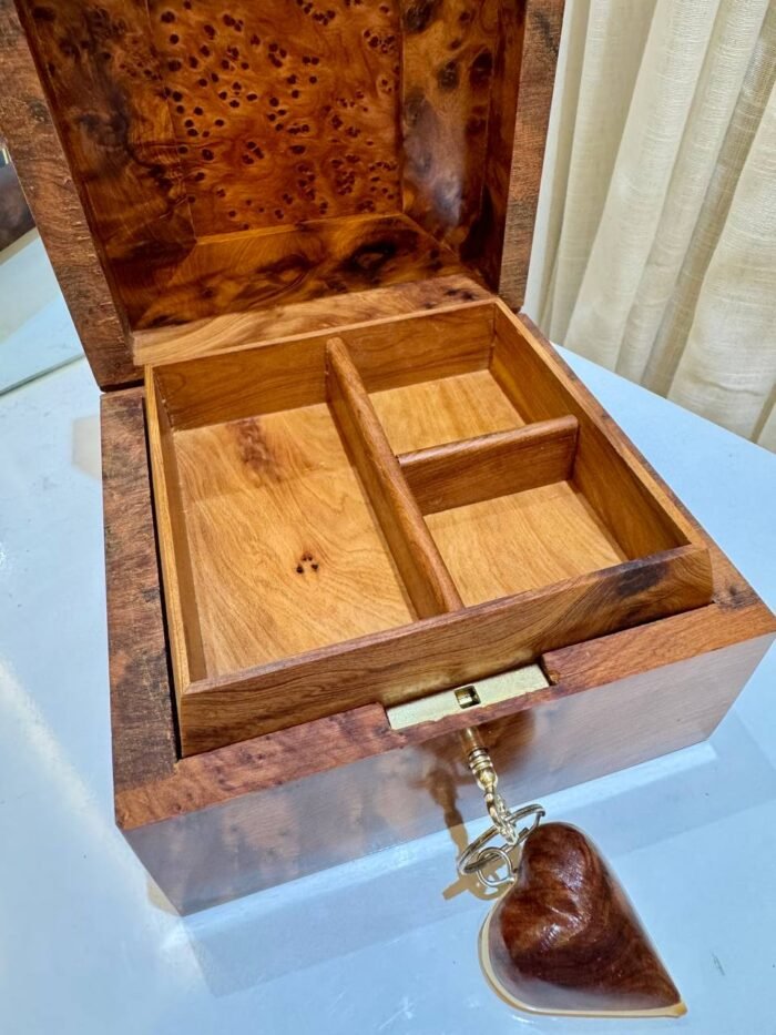 Handcrafted Moroccan Thuya Wood Jewelry Box Organizer with Key – Luxury Jewelry Wooden Box