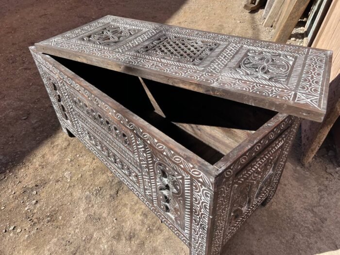 Handmade Vintage Wood Cabinet Carved Storage Chest – Luxury Jewelry Wooden Box