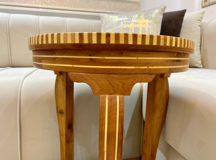 Decorative Coffee Table – Moroccan Handmade Round Table with Lemon & Thuya Wood – Luxury Jewelry Wooden Box