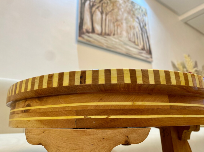 Decorative Coffee Table – Moroccan Handmade Round Table with Lemon & Thuya Wood – Luxury Jewelry Wooden Box