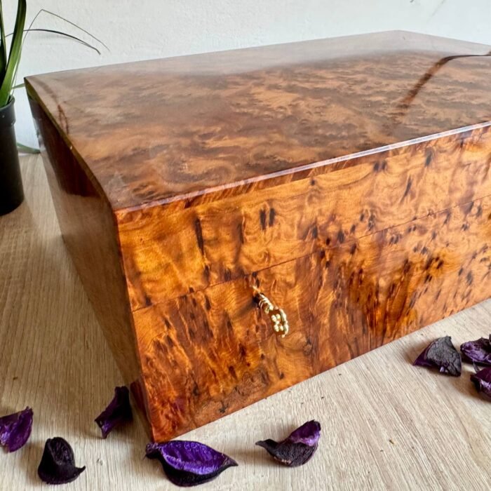 Big Wooden Box Organizer With Key Burl thuya box – Authentic Home Decor