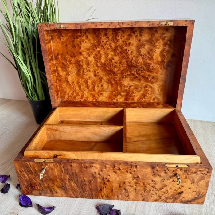 Big Wooden Box Organizer With Key Burl thuya box – Authentic Home Decor