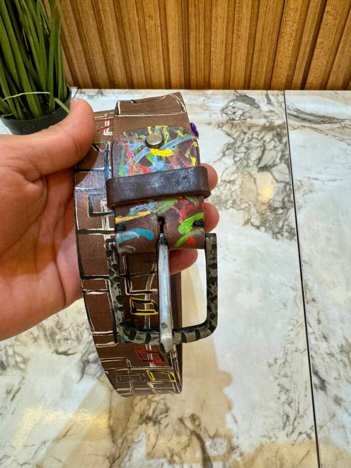 Hand-Painted Decorative Belt, Genuine Moroccan Leather – Authentic Home Decor