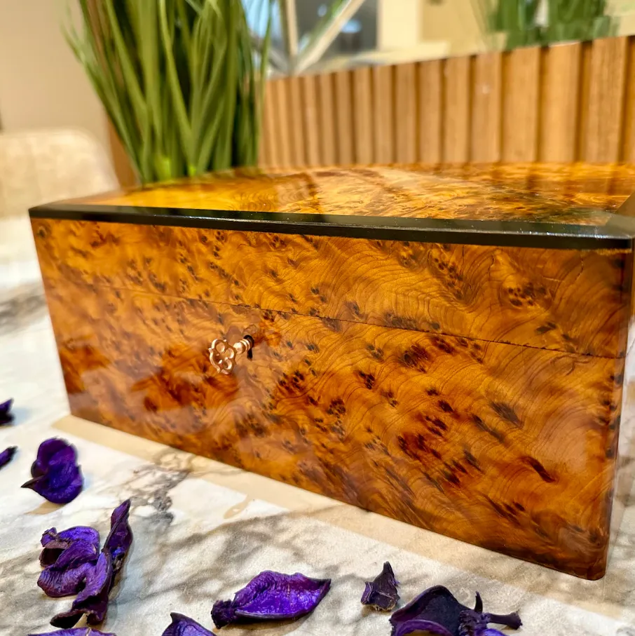 Watch Box – Handmade Thuya Wood Jewelry Box With Key - Image 3