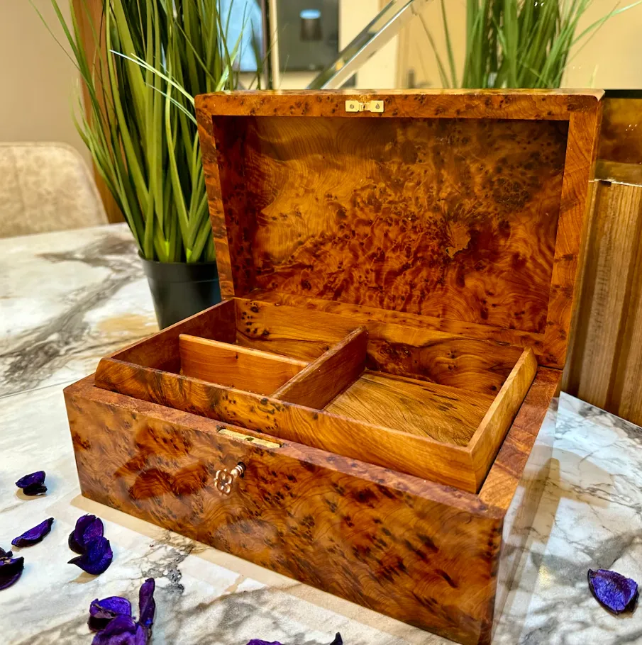 Watch Box – Handmade Thuya Wood Jewelry Box With Key - Image 7