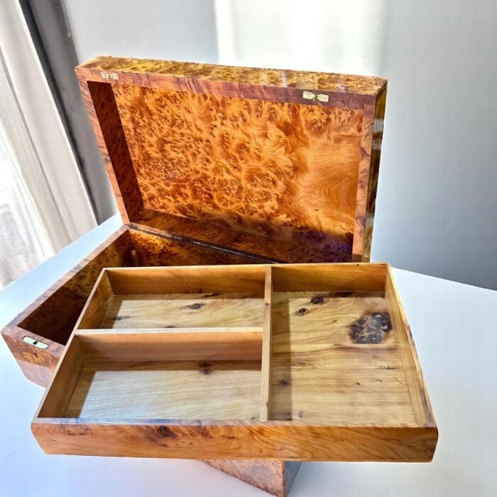 Handcrafted Wooden Jewelry Box – Large Lockable Thuya Organizer - Image 6