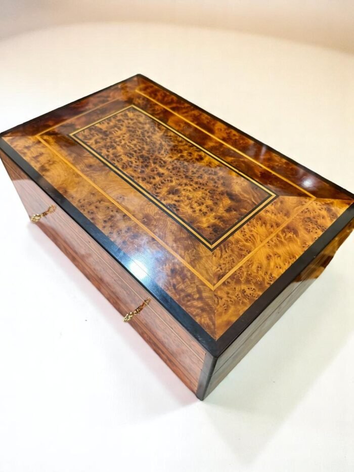 Decorative Handcrafted Wooden Jewelry Box – Large Thuya Organizer with Lock – Luxury Jewelry Wooden Box