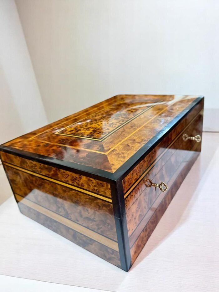 Decorative Handcrafted Wooden Jewelry Box – Large Thuya Organizer with Lock – Luxury Jewelry Wooden Box